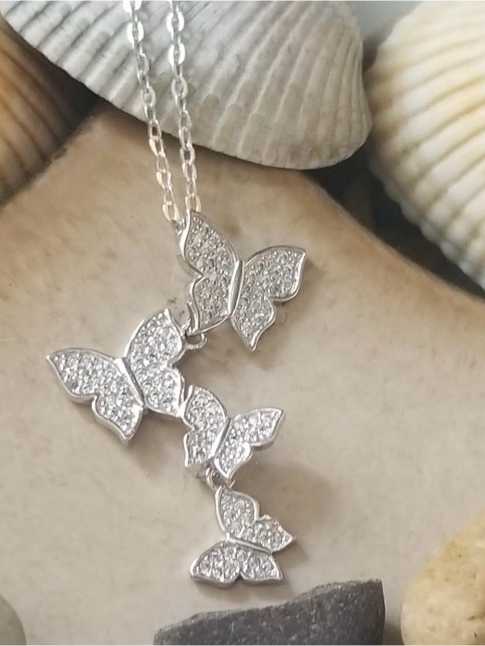 Pavé Butterfly Cluster Necklace in Silver